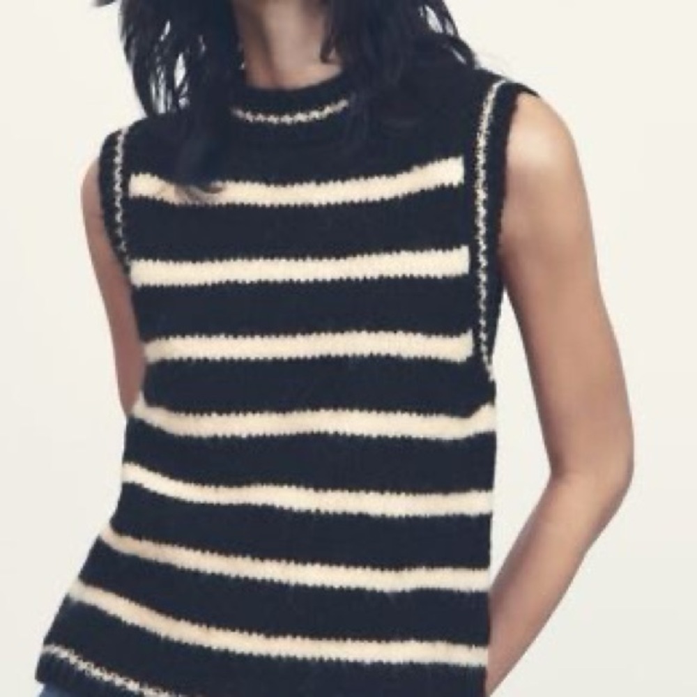 Zara Black and Cream Striped Sweater